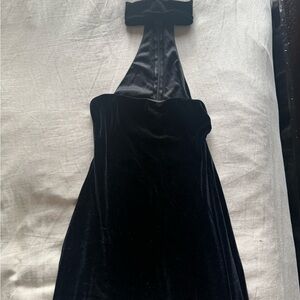 Lucy in the Sky - Velvet Reverse Halter Maxi Dress in Black